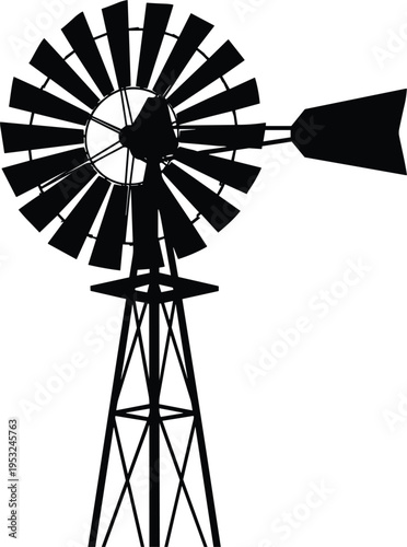  Windmill silhouette illustration with rotating blades rural farm energy concept black vector collection