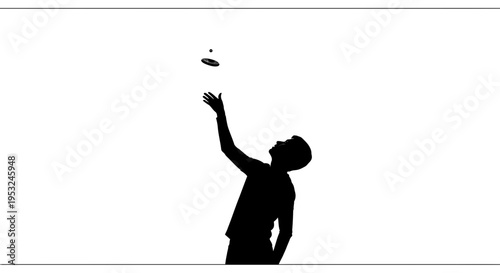 Silhouette of a person tossing a coin in the air against a white background