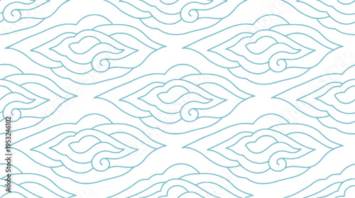 Blue Mega Mendung Batik Cloud Seamless Vector Pattern, Traditional Indonesian Cirebon Cultural Motif Background for Modern Textile and Paper Design