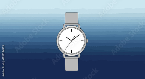 Grey watch on ocean background with blue gradient