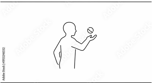 Person juggling a pill or capsule in hand, minimalist line art