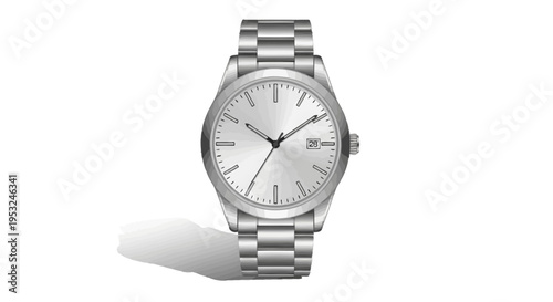 Silver metal watch with white face on plain background