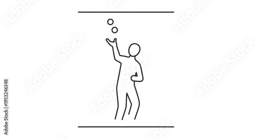 Person juggling balls in the air, simple line art illustration