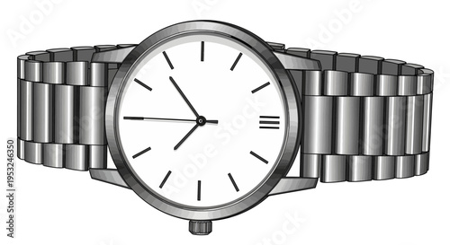 Modern metal watch with white face and silver band