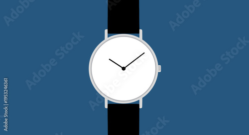 Simple white watch face with black strap on blue background