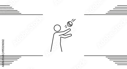 Person playing catch with a ball, simple line art icon, motion, activity