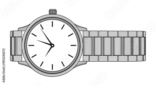 Silver metal watch with white face on plain background