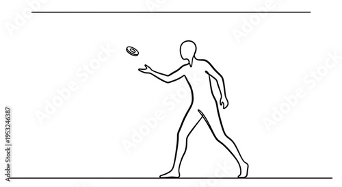 Person throwing a frisbee in a minimalist line art style