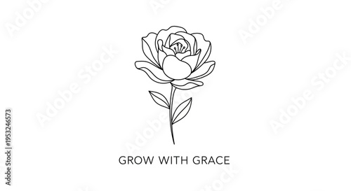 Minimalist Line Art Rose with Inspirational Quote "Grow With Grace"