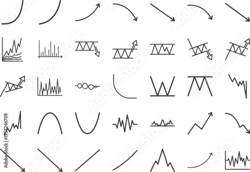 Business trend indicators and financial market movement icons