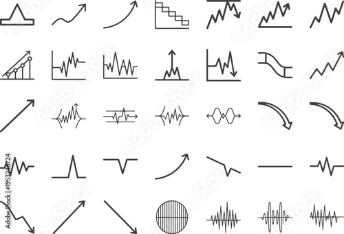 Market analysis patterns and financial data sketching icons