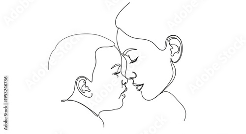 Tender moment of a loving couple sharing a gentle kiss line art illustration minimalist style simple black lines on white background