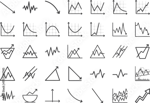 Financial dashboard elements and data plotting line icons