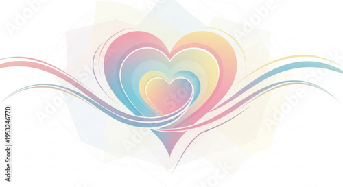 Vibrant heart design with swirling rainbow colors and white background for love and care concepts