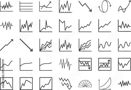Versatile set of linear icons representing market fluctuations and business performance metrics