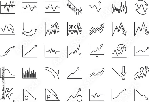 Financial trading signals and healthcare data icons for specialized market monitoring