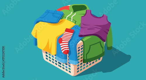 Colorful clothes in a laundry basket.