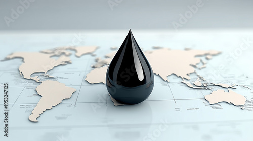 Black Oil Drop on World Map...
