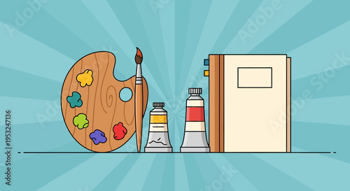 Colorful Paint Palette With Brush.