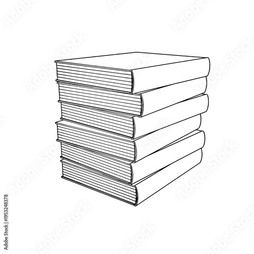 Outline for Coloring of Hardcover Book with Bookmark on White Background. Vector Illustration.