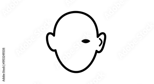 Minimalist Line Art Face Icon with One Eye and Ears, Simple Human Head Outline