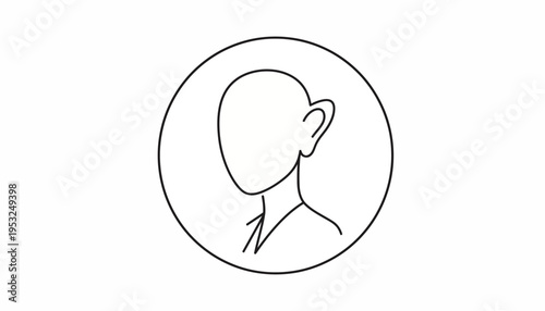 Minimalist line art icon of a person's head with a prominent ear, symbolizing listening or hearing.