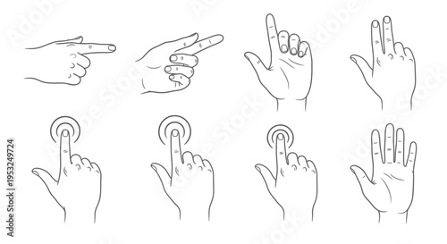 various hand gestures illustrating digital touch screen interaction perfect for ui ux design and mobile app tutorials