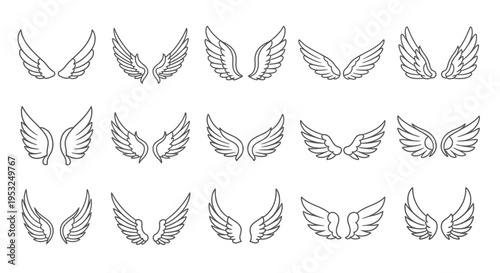 vector collection of minimal wing icons and angel wings ideal for elegant logos emblems and graphic design representing freedom.