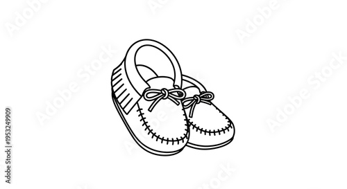 Hand-drawn illustration of moccasin shoes with fringe and laces, isolated on white background