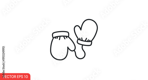 Hand-drawn illustration of winter mittens connected by a string, isolated on white background.