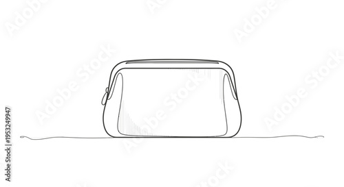 Hand-drawn sketch of a simple, elegant makeup bag on a white background.