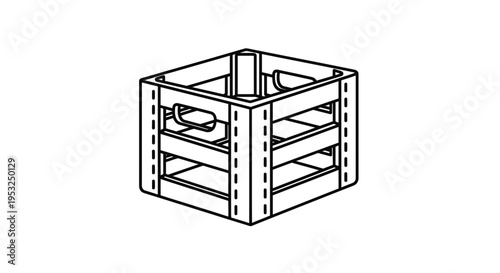 Empty wooden crate, simple line art illustration, isolated on white background