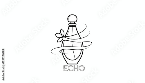 Elegant Perfume Bottle Logo with Swirling Elements and Leaf Accent