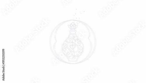 Elegant Perfume Bottle Outline with Swirls and Bubbles