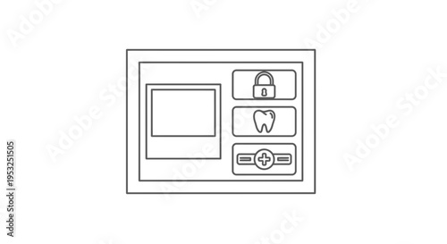 Digital Dental X-ray Machine Interface with Icons: Lock, Tooth, and Plus Sign