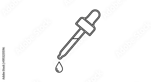 Dropper with Falling Drop, Medical and Science Icon, Line Art