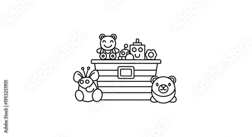 Children's Toy Chest Overflowing with Cute Stuffed Animals and Toys