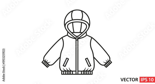 Children's Hooded Jacket Icon Vector Illustration - Simple Outline Design