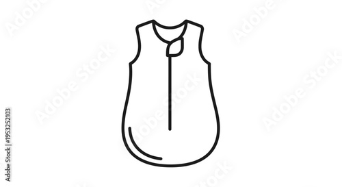 Baby sleep sack icon, wearable blanket, simple line art, isolated on white background