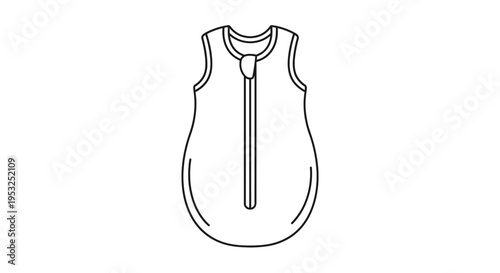 Baby sleeping bag icon, sleeveless sleep sack with zipper, simple line art vector illustration