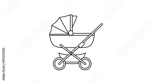 Baby Stroller Icon Outline, Vintage Pram Silhouette, Newborn Carriage Vector