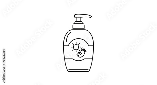 Baby Sunscreen Lotion Bottle Icon with Sun and Footprint Outline