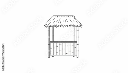 Bamboo Hut Outline Icon, Tropical Tiki Bar Gazebo, Summer Beach Resort Structure