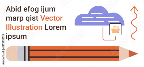 Cloud computing, data management, storage solutions, content creation, file organization, digital tools. A pencil, cloud icon and file folder image. Cloud computing and data management concept