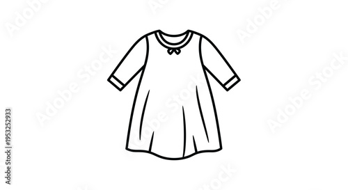 Baby Girl Dress Icon, Simple Line Art of a Cute A-line Dress with Bow Detail