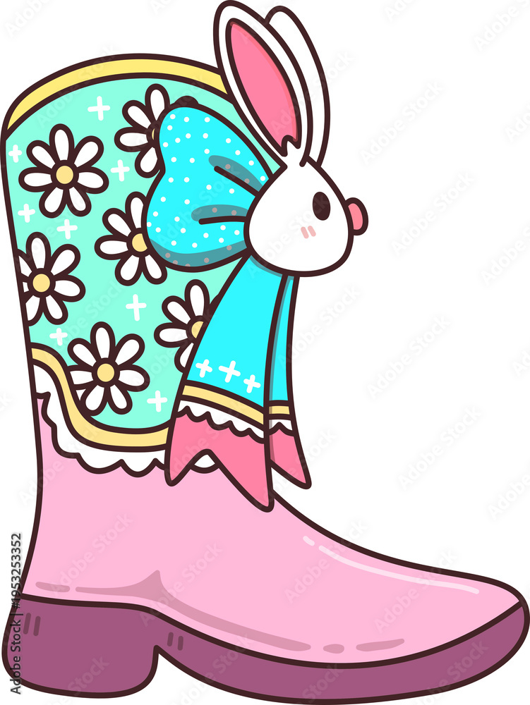 Obraz premium Cute Easter Bunny Boot Illustration 
