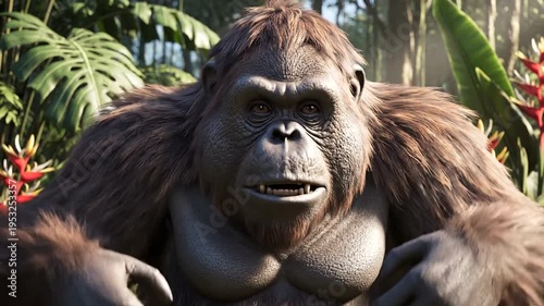 Large gorilla in a jungle setting.