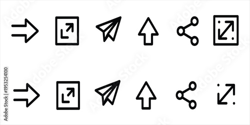 Set of Black Icons for Navigation and Sharing on White Background symbol arrow