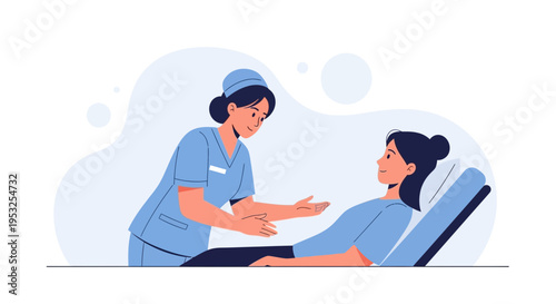 Nurse Caring for Patient in Hospital Bed, Medical Healthcare Illustration