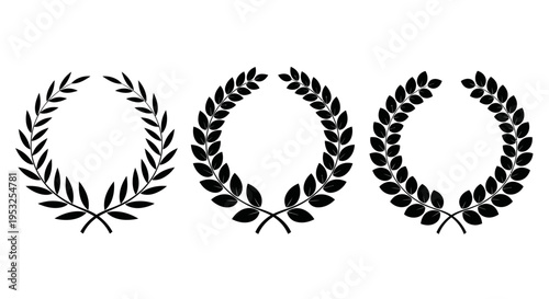 elegant black laurel wreaths design elements symbolizing victory and achievement isolated on white for awards certificates and branding.